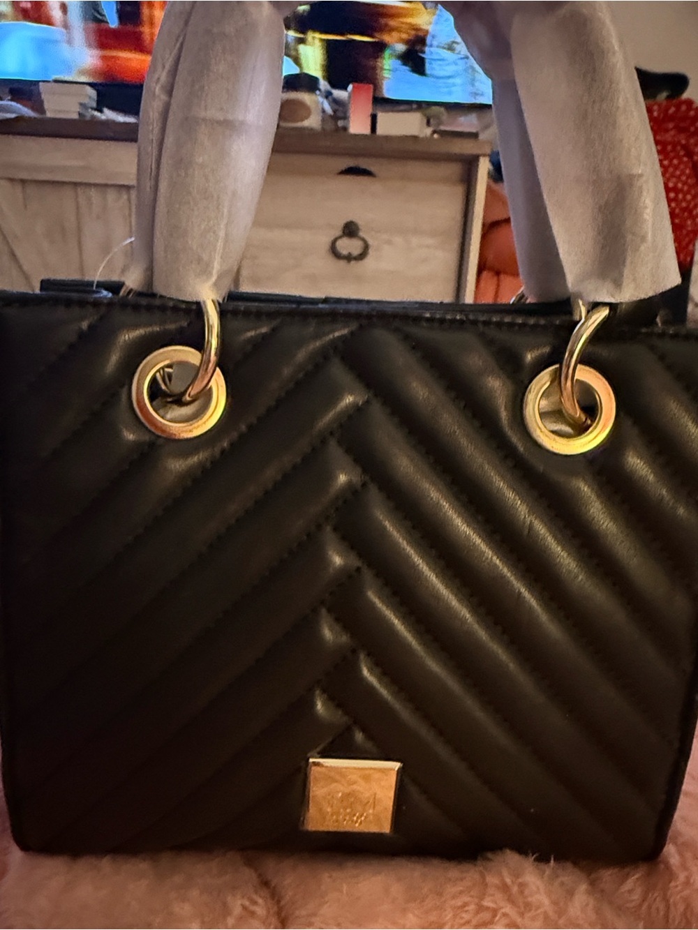 Rebecca Minkoff Black Quilted Shoulder Bag with Gold Hardware